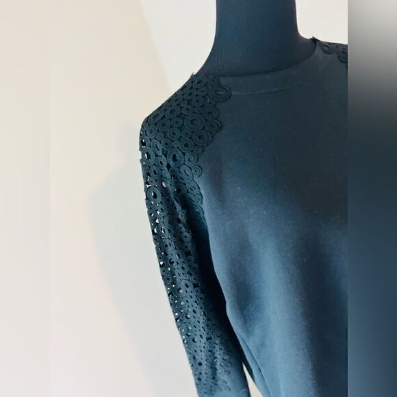 AKRIS PUNTO BERGDORF GOODMAN BLACK LONG SLEEVE DRESS WITH LACE SLEEVES SIZE 10 - Picture 2 of 10